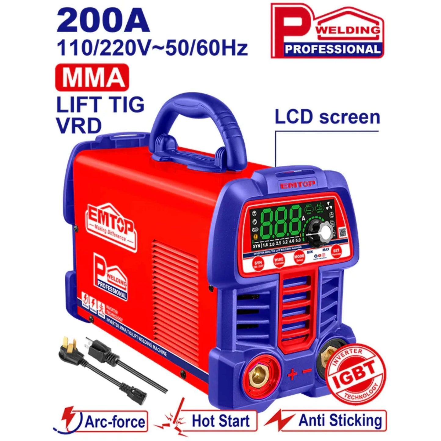 EMTOP SOLDADOR INVERSOR 200 AMP 110/220V ULWDEM20611