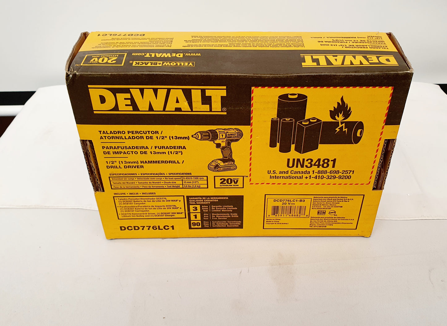 DEWALT TALADRO PERCUTOR INALAMBRICO DE 1/2" 20V DCD776LC1