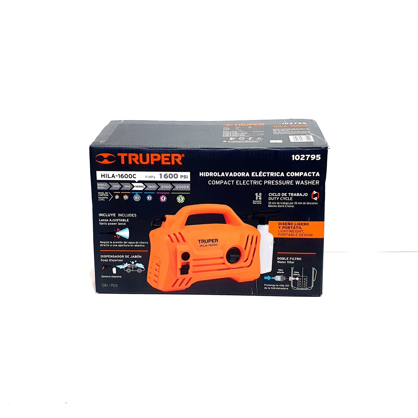 TRUPER HIDROLAVADORA ELECTRICA COMPACTA 1600 PSI 102795