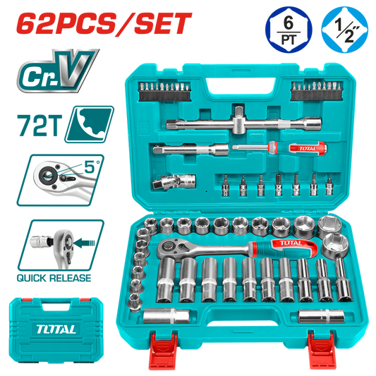 TOTAL JUEGO DE DADOS DE 62 PIEZAS DE 1/2'' THT121602