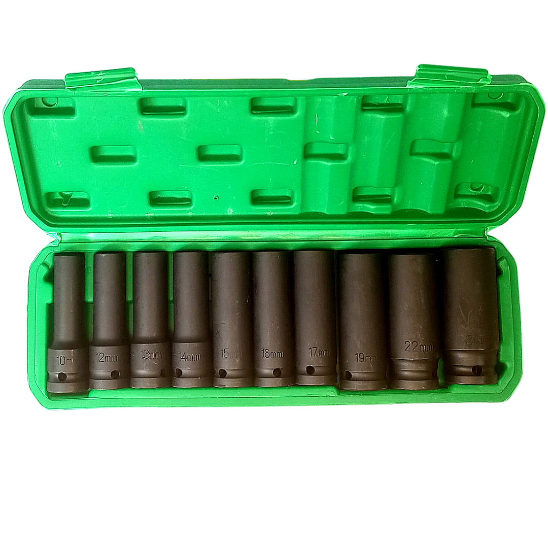 I.O JUEGO DE COPAS DE IMPACTO X 10 UND 1/2" ESTUCHE VERDE