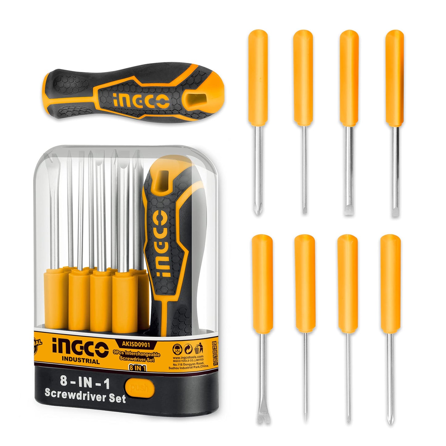INGCO SET DE 9 PIEZAS DESTORNILLADORES INTERCAMBIABLE AKISD0901