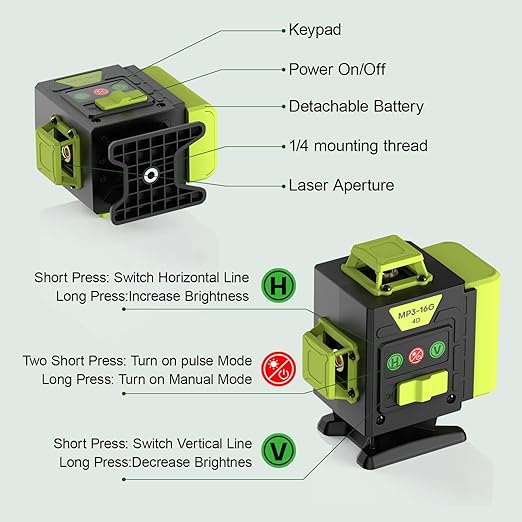 Nivel láser de 16 líneas autonivelante, 4 x 360°