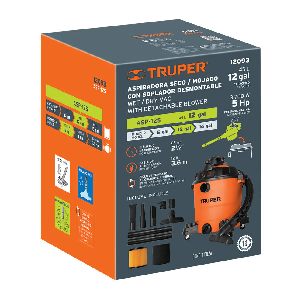TRUPER ASPIRADORA Y SOPLADORA 12 GALONES 12093