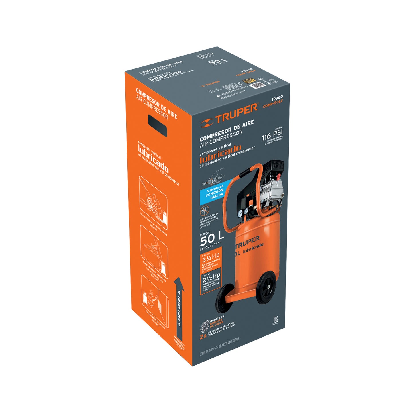 TRUPER COMPRESOR DE AIRE VERTICAL 50 L 3.5 HP 19360