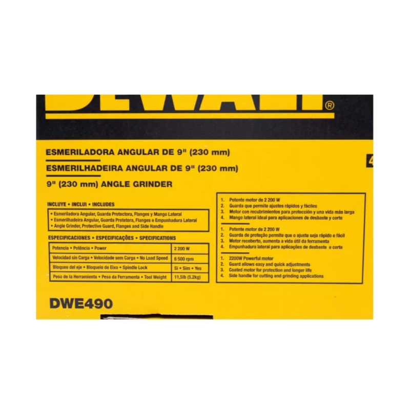 DEWALT PULIDORA ANGULAR DE 9" - DWE490