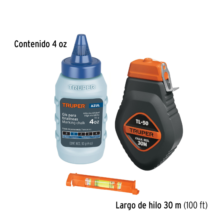TRUPER TIRALINEAS CON NIVEL 30M TL-50