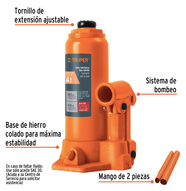 TRUPER GATO HIDRAULICO TIPO BOTELLA 4 TONELADAS 14812