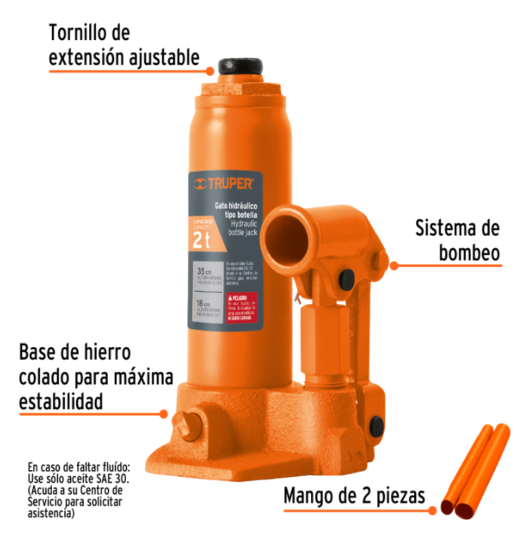 TRUPER GATO HIDRAULICO TIPO BOTELLA 2 TONELADAS 14810