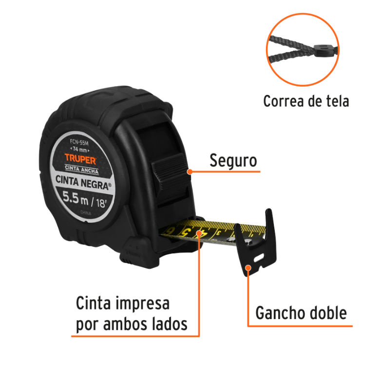 TRUPER FLEXOMETRO 5.5 MTS CINTA NEGRA 11745
