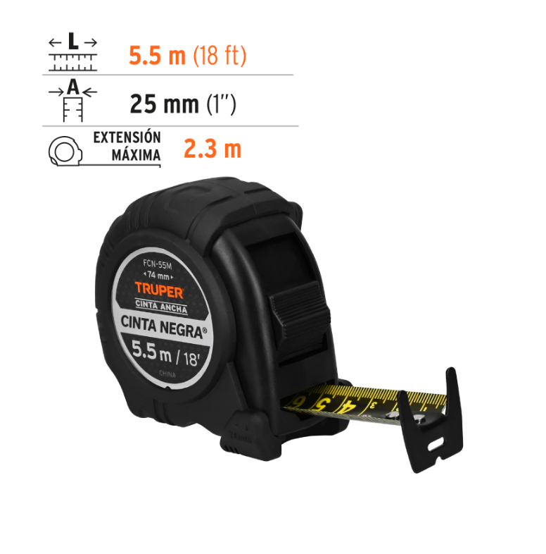 TRUPER FLEXOMETRO 5.5 MTS CINTA NEGRA 11745