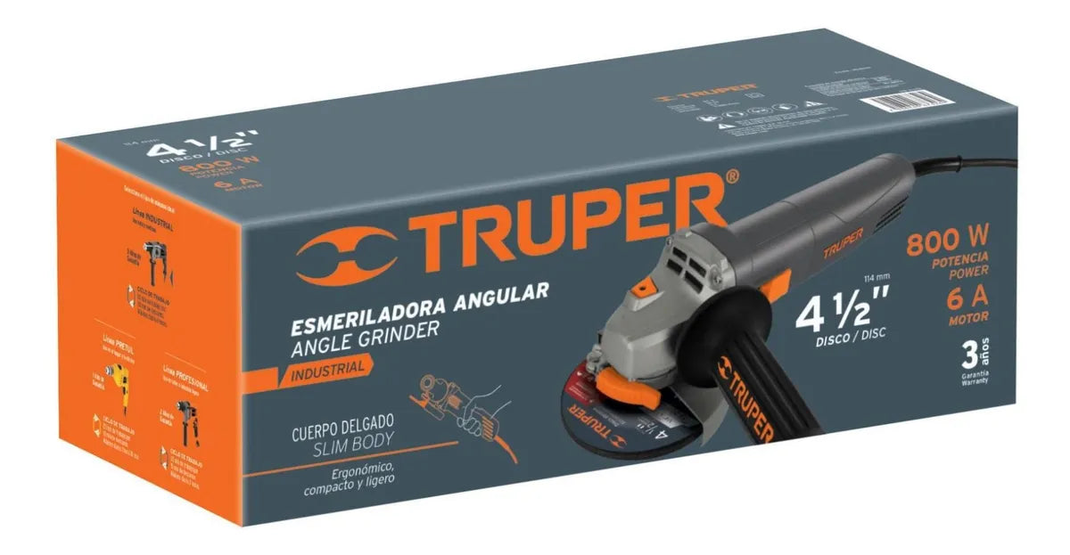 TRUPER INDUSTRIAL PULIDORA ESMERILADORA ANGULAR 4-1/2" - 850W - 13870