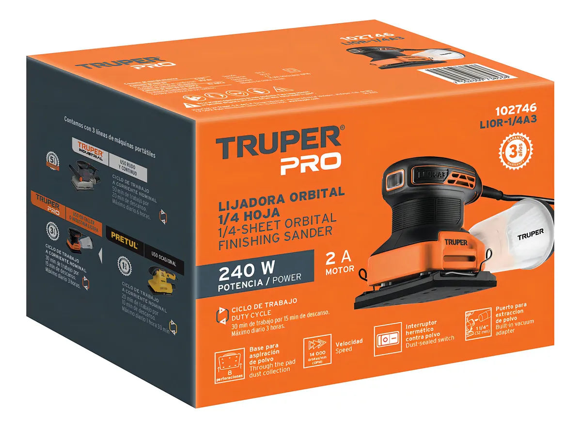 TRUPER LIJADORA ORBITAL 1/4 HOJA 240W 102746