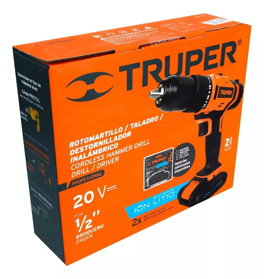 TRUPER ROTOMARTILLO TALADRO DESTORNILLADOR INALAMBRICO 1/2 20V 18155