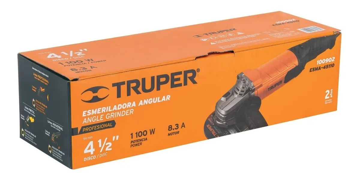 TRUPER PULIDORA ESMERILADORA ANGULAR DE VELOCIDAD VARIABLE 4-1/2" 1100W - 100902