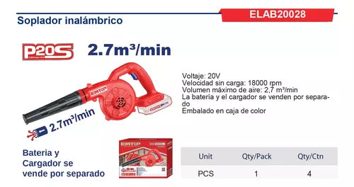 EMTOP SOPLADORA INALAMBRICA 20V