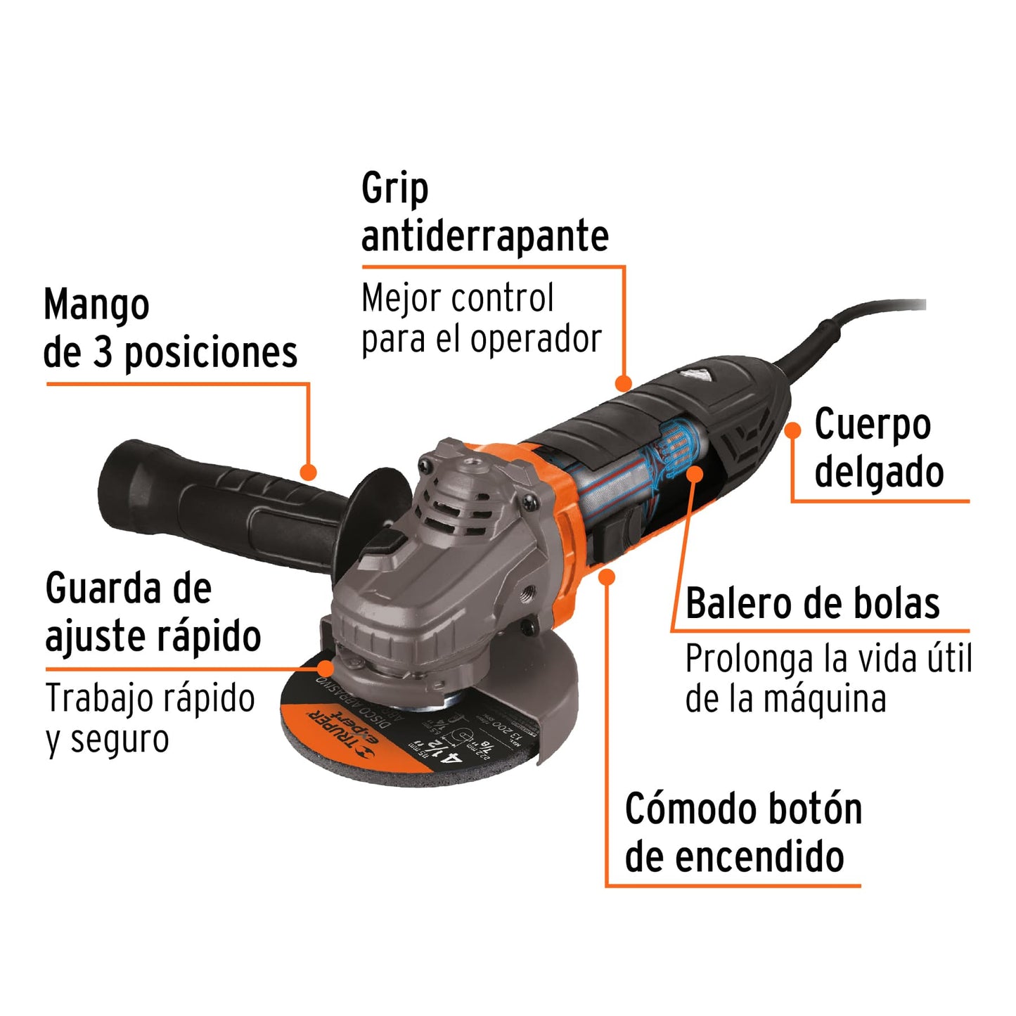 TRUPER ESMERILADORA ANGULAR 750W 4-1/2" 13931