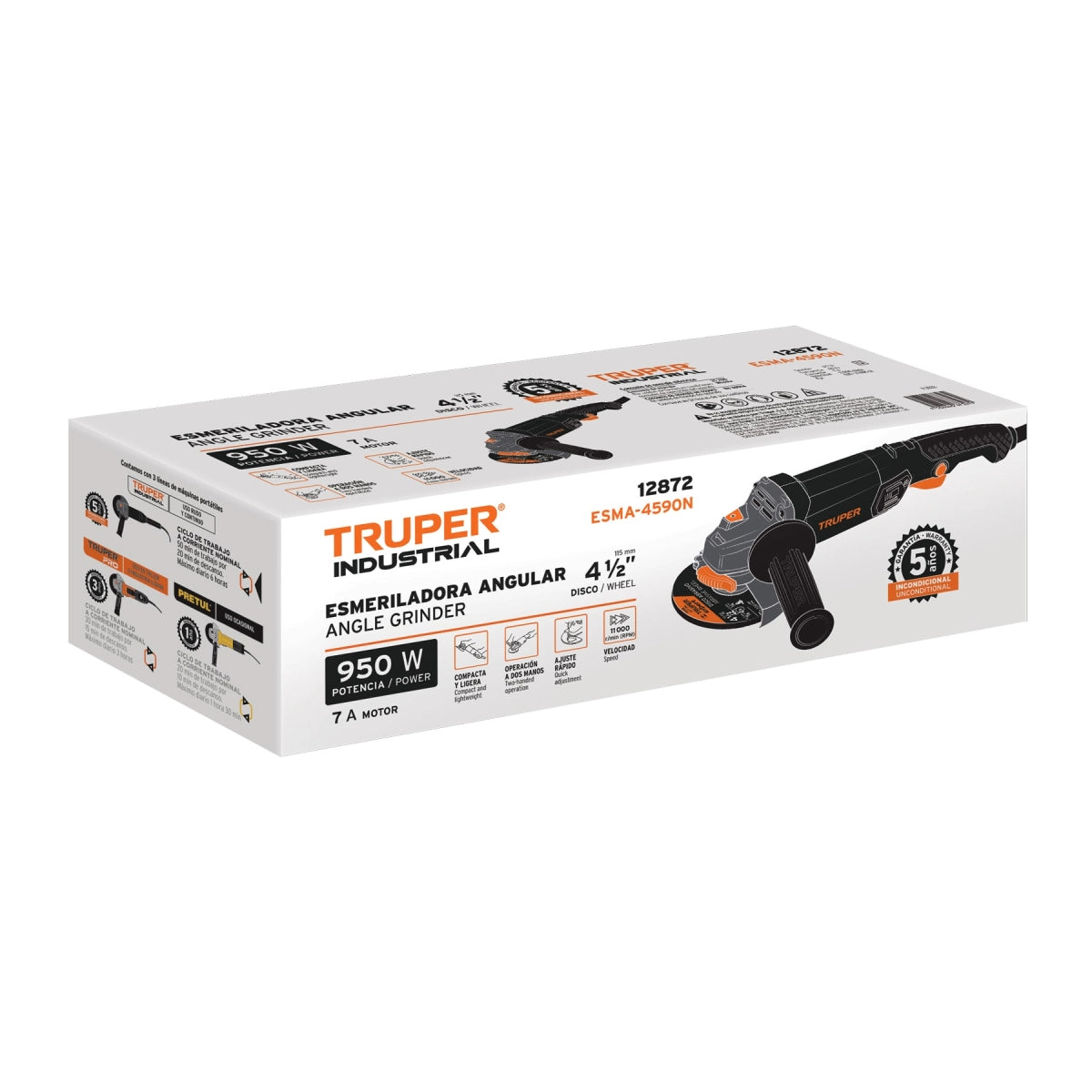 TRUPER ESMERILADORA ANGULAR 4-1/2" 950W INDUSTRIAL 12872