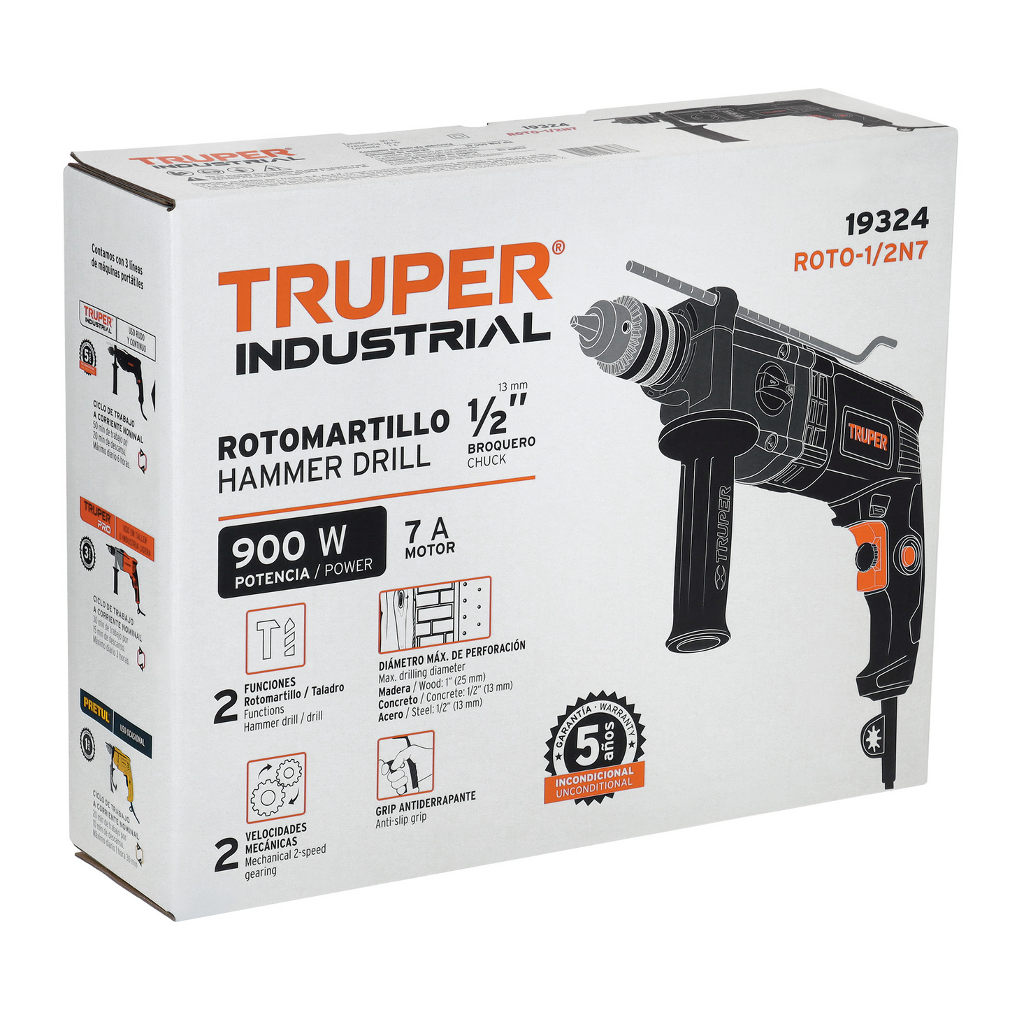 TRUPER TALADRO ROTOMARTILLO INDUSTRIAL 1/2" 900W 19324