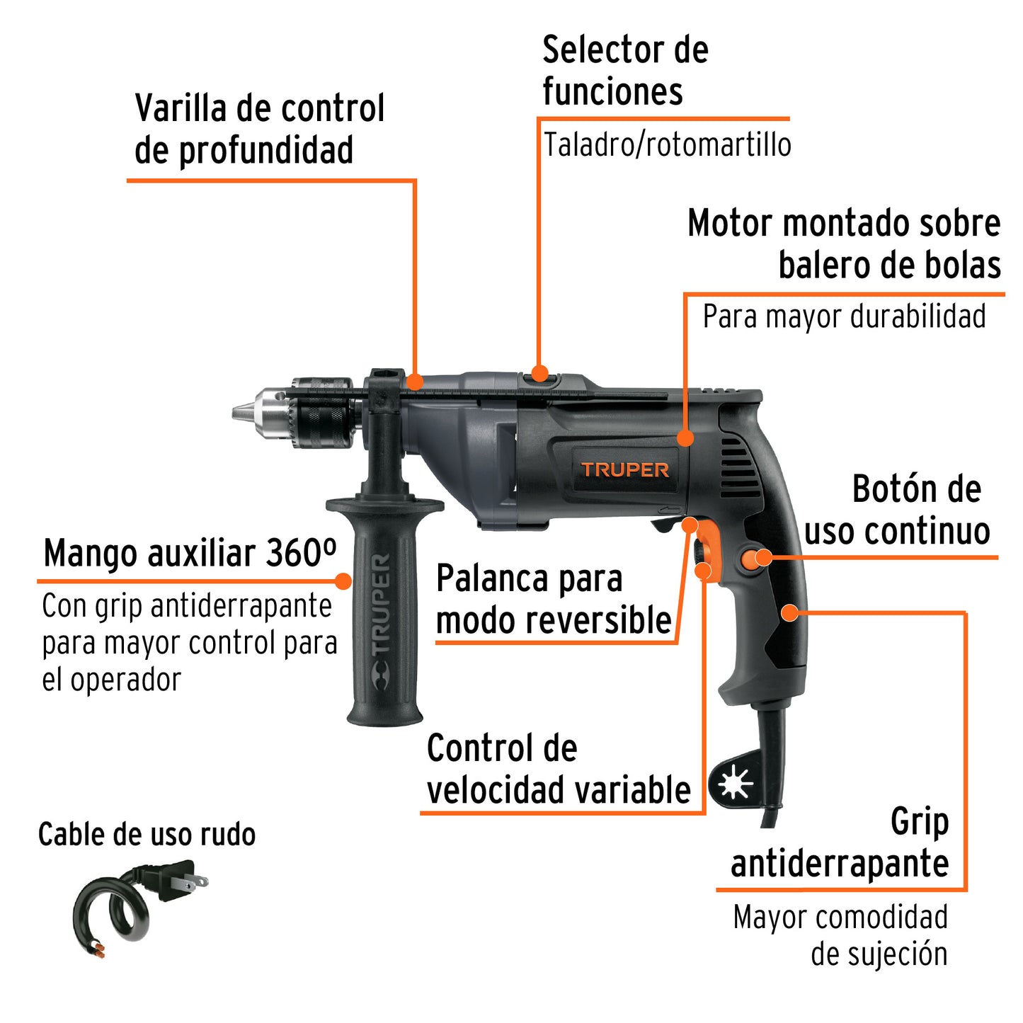 TRUPER INDUSTRIAL TALADRO ROTOMARTILLO 1/2" - 800W - 15683