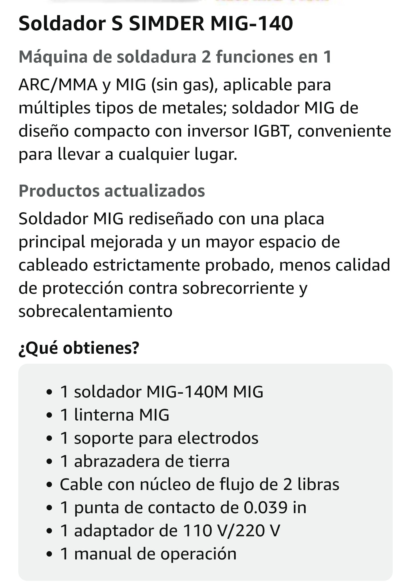 SSIMDER Soldador MIG 140A 2 en 1 Soldador de núcleo de fundente/varilla Soldador de voltaje dual de 110 V/220 V