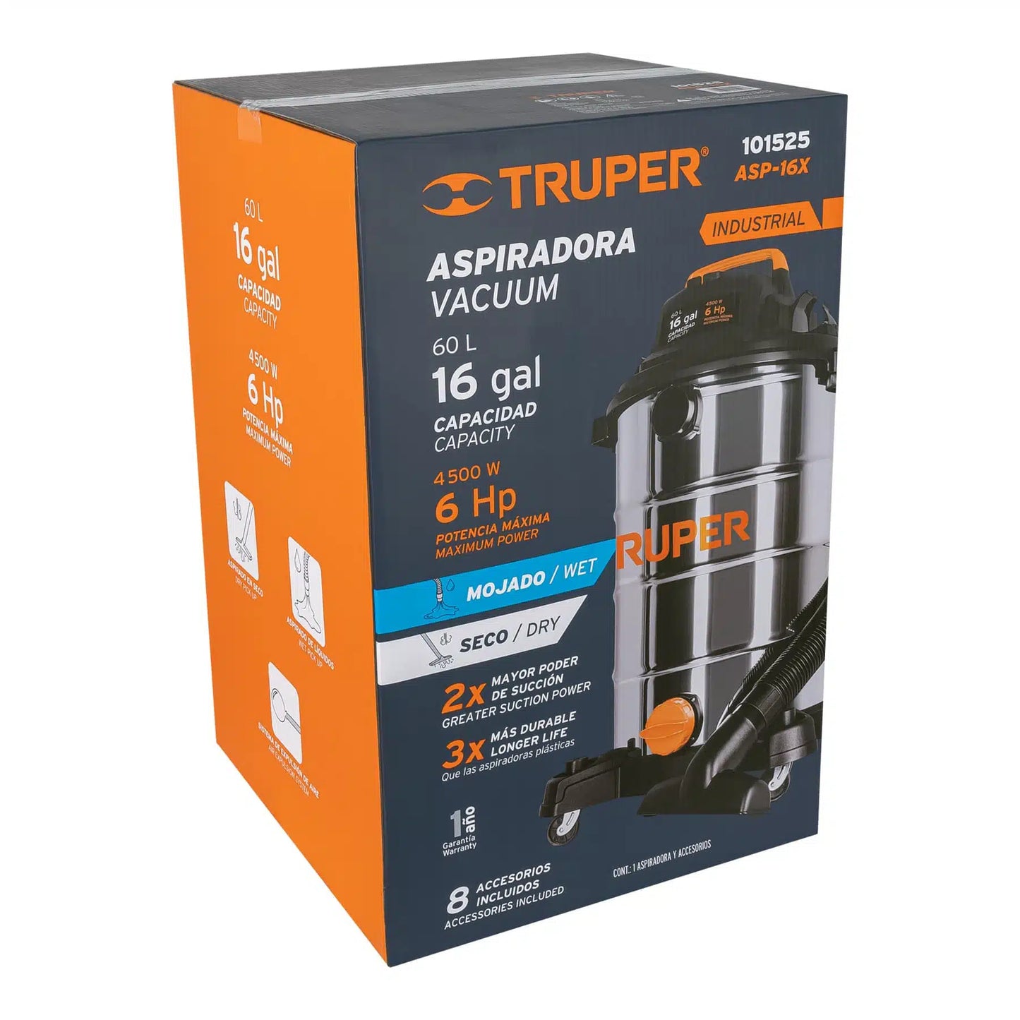 TRUPER ASPIRADORA INDUSTRIAL 16 GALONES 6 HP ASP-16X 101525