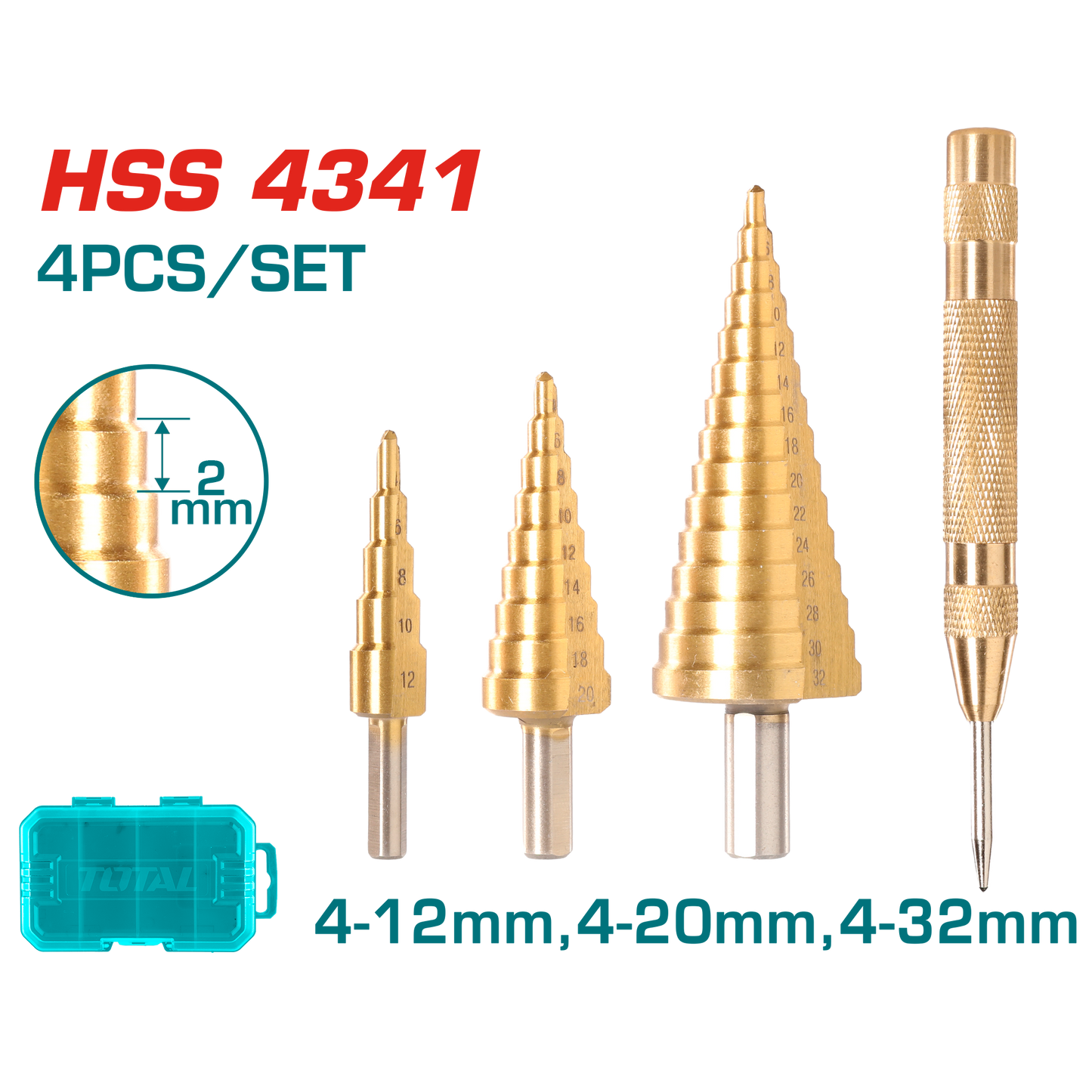 TOTAL JUEGO DE BROCAS ESCALONADAS 4 PCS TACSD2041