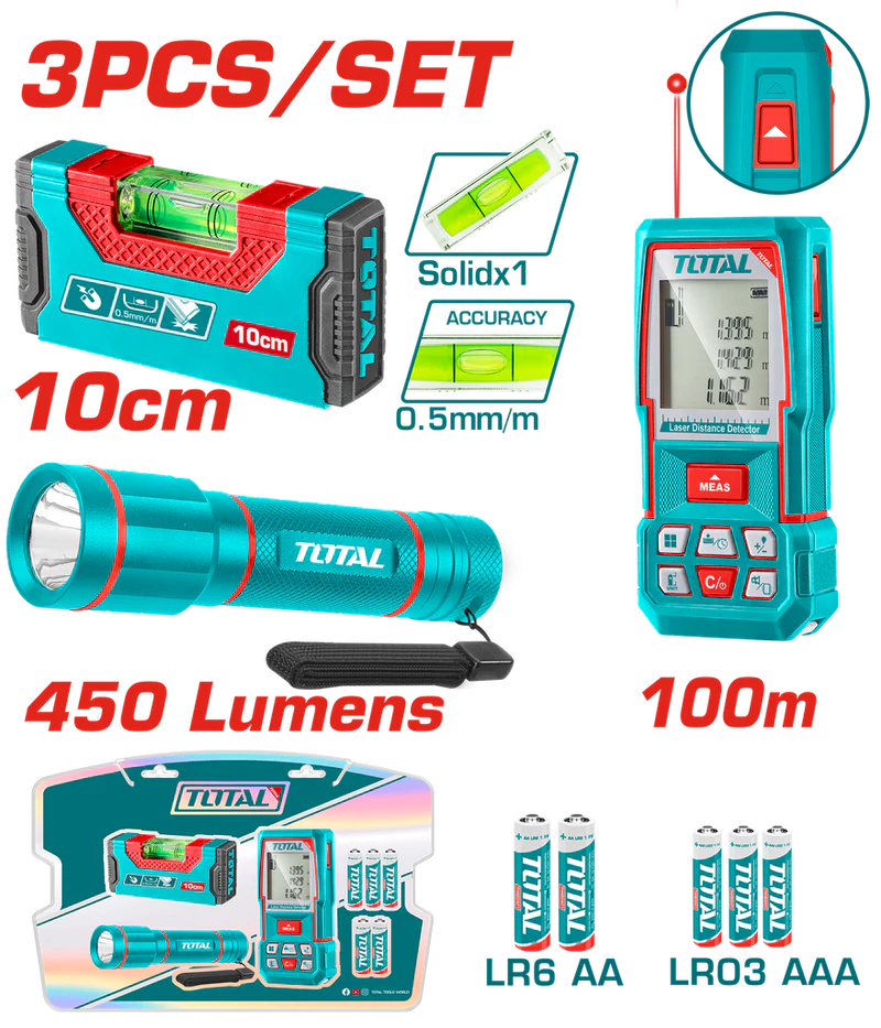 TOTAL KIT COMBINADO DE DETECTOR DE DISTANCIA LASER TOS251003