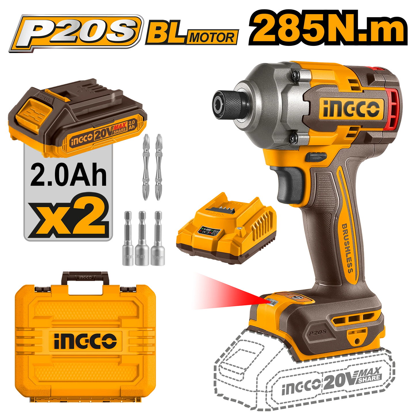 INGCO ATORNILLADOR DE IMPACTO 20V 285 N.M UCIRLI2028