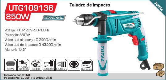 TOTAL TALADRO PERCUTOR 1/2" 850W UTG109136