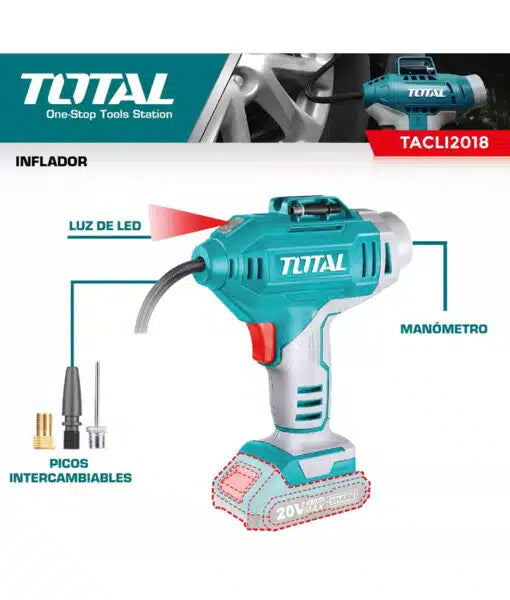 TOTAL COMPRESOR INALAMBRICO 20V 150 PSI TACLI2018
