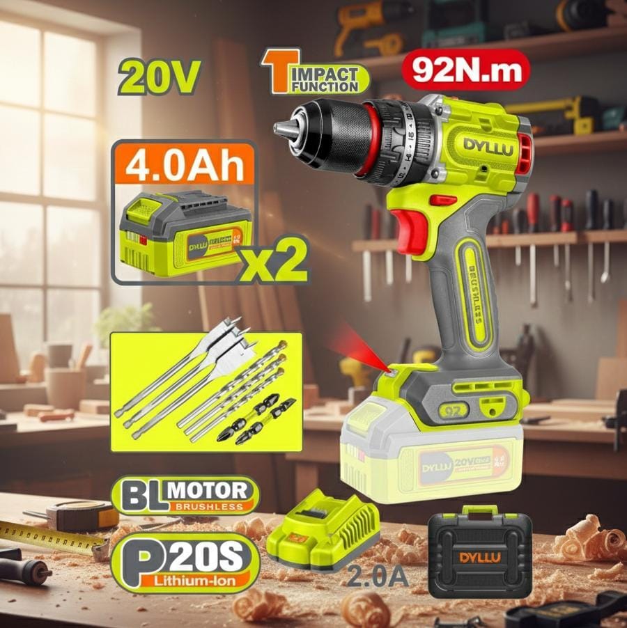 DYLLU TALADRO PERCUTOR INALAMBRICO 1/2'' 92NNM 20V UDTCDP9281