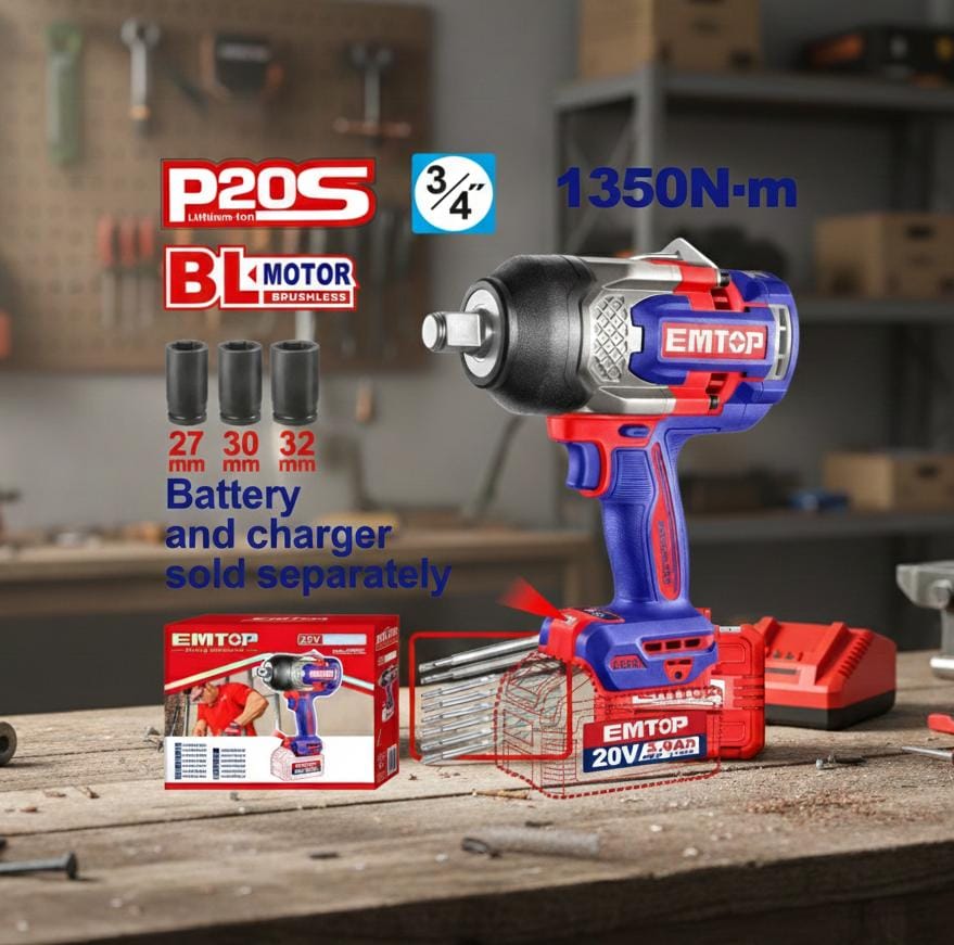 EMTOP LLAVE DE IMPACTO INALAMBRICA 3/4" 1350N.m ECIWL201351