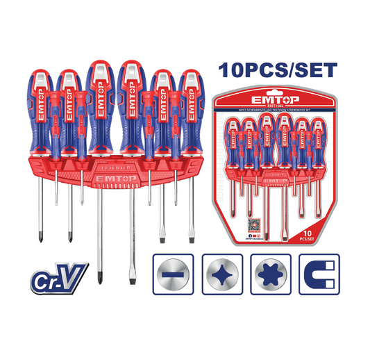 EMTOP JUEGO DE DESTORNILLADORES 10 PZS ESST1002