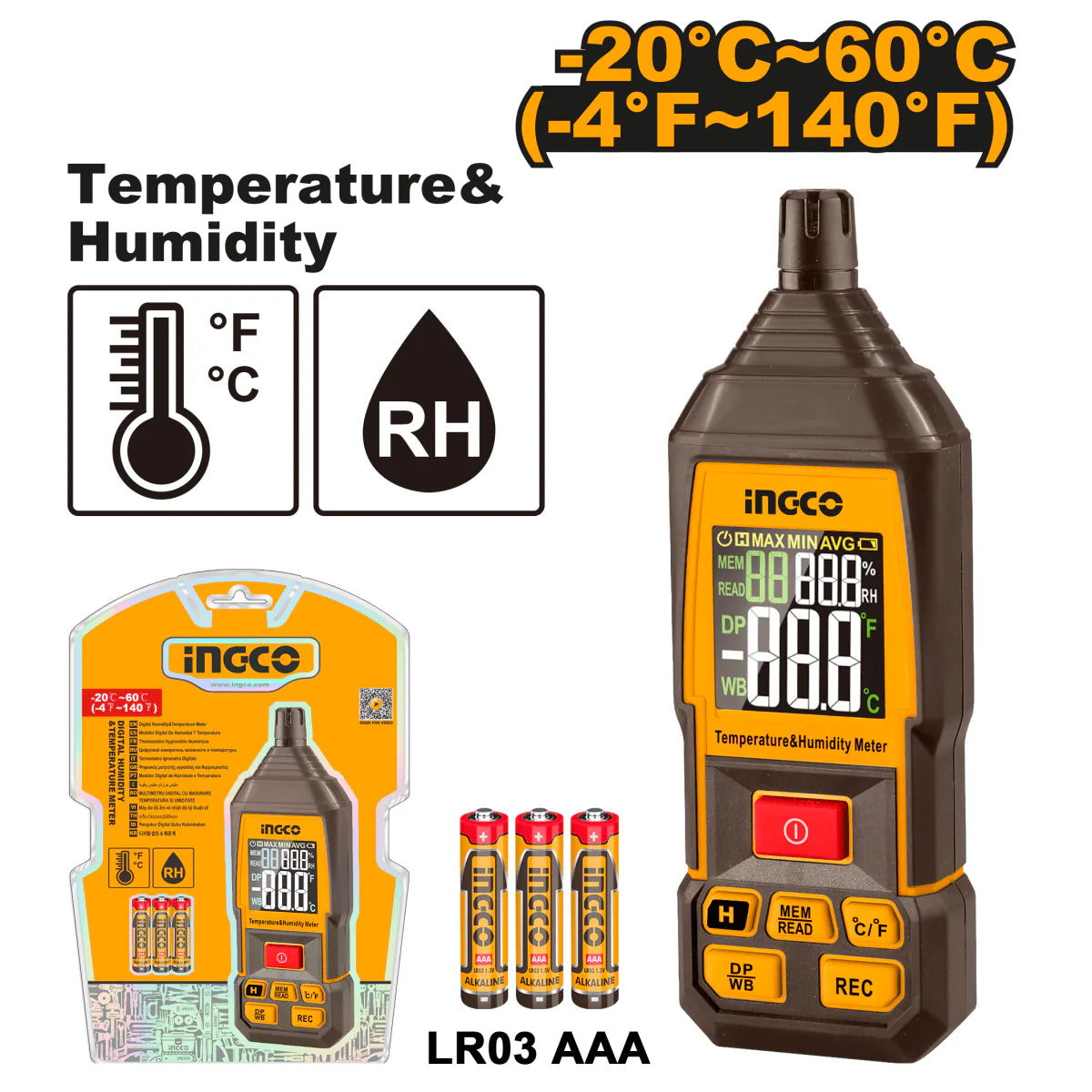 INGCO MEDIDOR DIGITAL DE HUMEDAD Y TEMPERATURA -20 - 60 C HETHT031