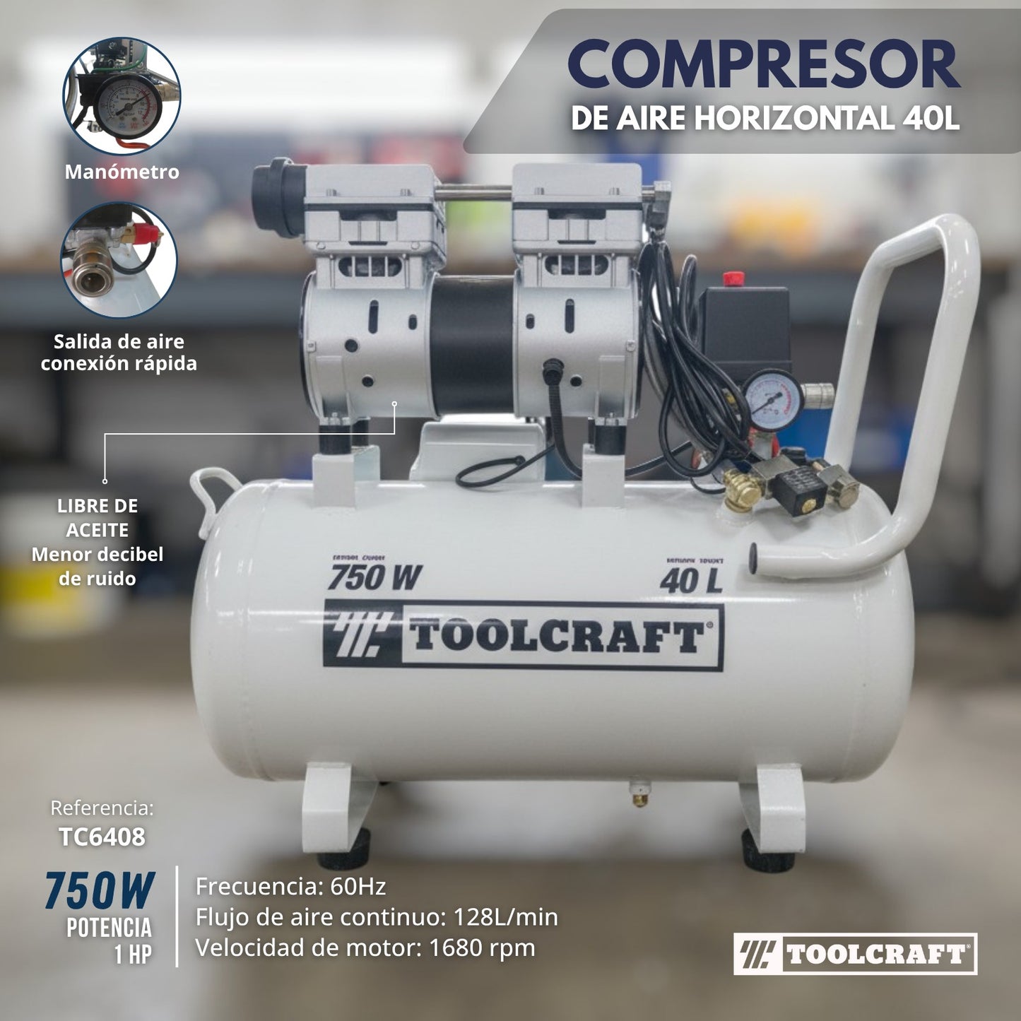 TOOLCRAFT COMPRESOR DE AIRE SILENCIOSO 40L TC6408