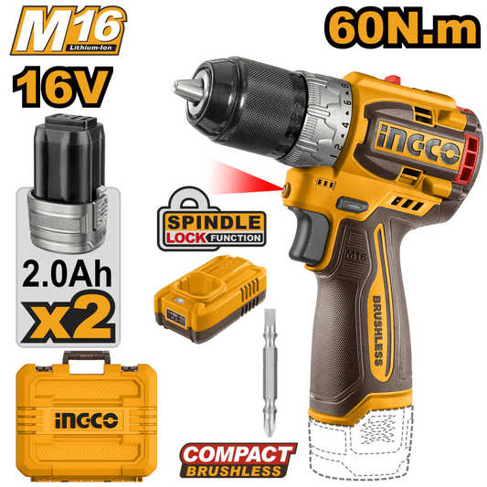 INGCO TALADRO INALAMBRICO COMPACTO SIN ESCOBILLAS UCDLI16682