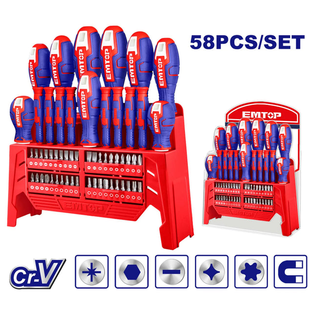 EMTOP JUEGO DE DESTORNILLADOR - 58 UNDS ESST5802