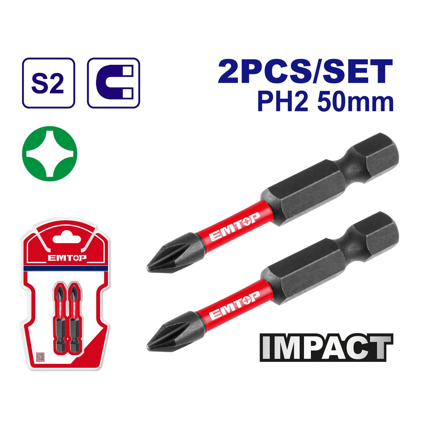 EMTOP PUNTAS PARA ATORNILLADOR DE IMPACTO PH2 50MM ESBTM5PH250