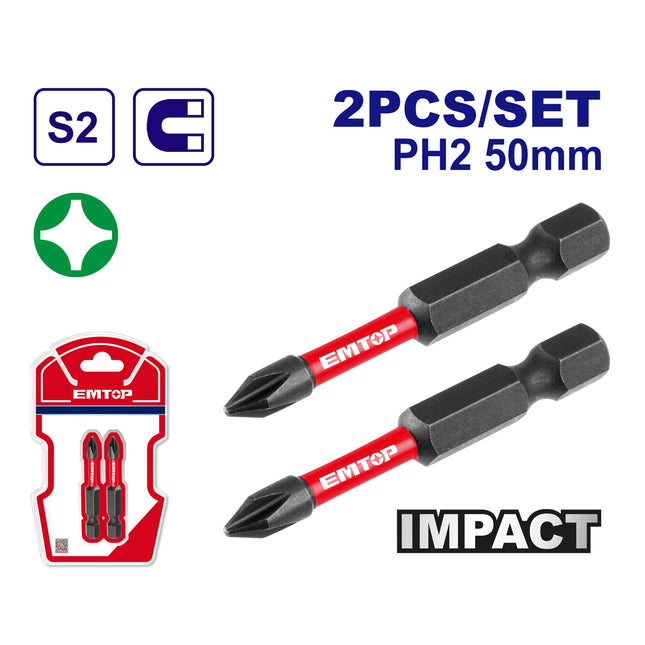 EMTOP PUNTAS PARA ATORNILLADOR DE IMPACTO PH2 50MM ESBTM5PH250