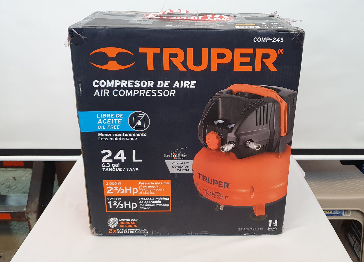 TRUPER COMPRESOR DE AIRE LIBRE DE ACEITE 24 LITROS 130 LIBRAS 13830