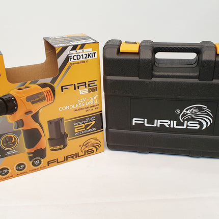 FURIUS KIT TALADRO INALAMBRICO ATORNILLADOR 3/8" 12V FCD12KIT