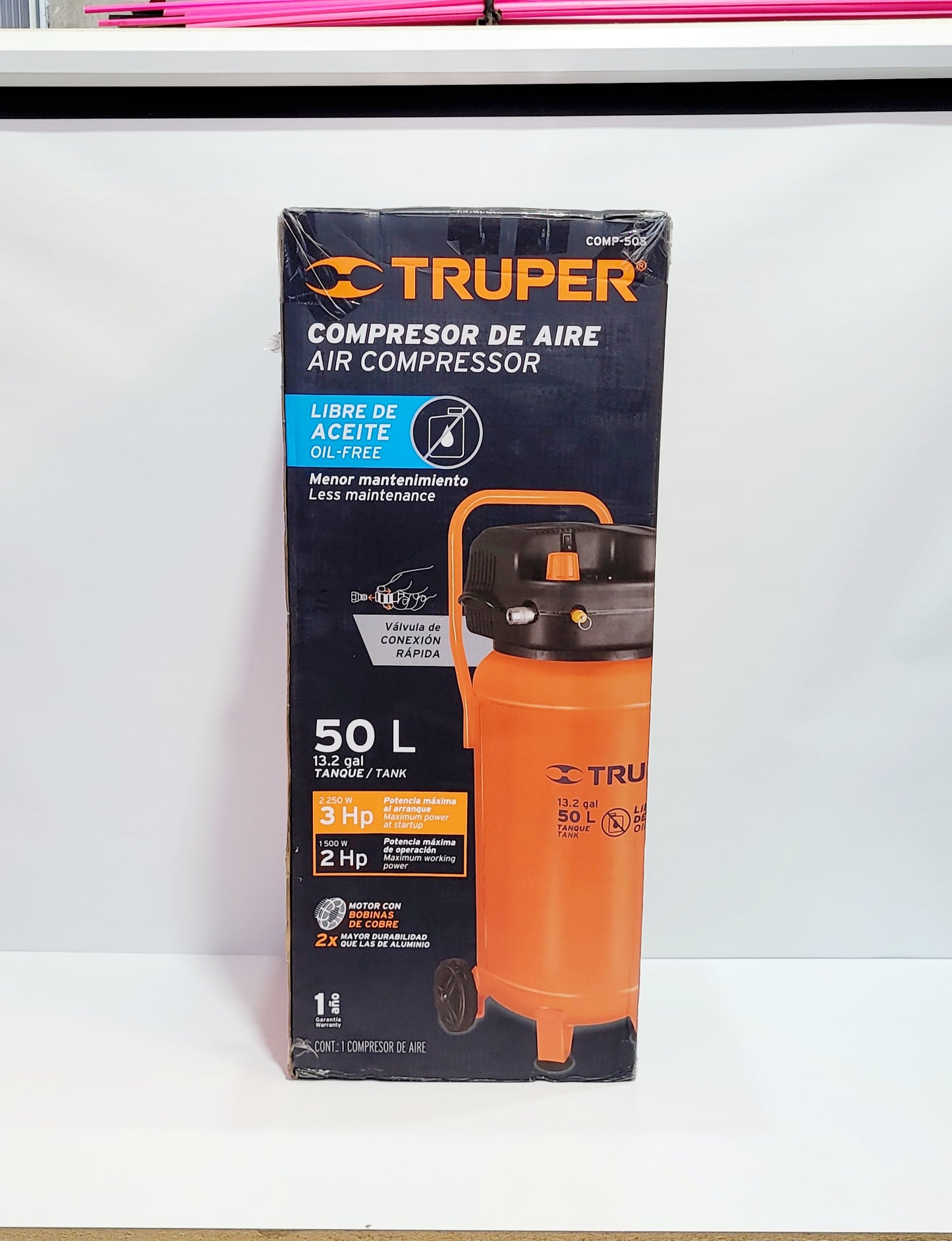 TRUPER COMPRESOR DE AIRE LIBRE DE ACEITE 50 LITROS 140 LIBRAS 13847