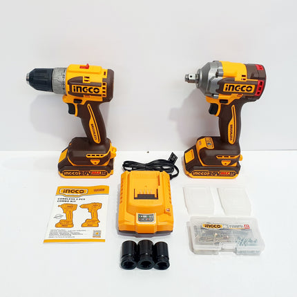INGCO COMBO 1 TALADRO 20V 52NM  (CLI204531) 1 LLAVE IMPACTO 20V 400NM  (UCIWLI2040) CON 2 BATERIAS Y CARGADOR  UCKLI20271