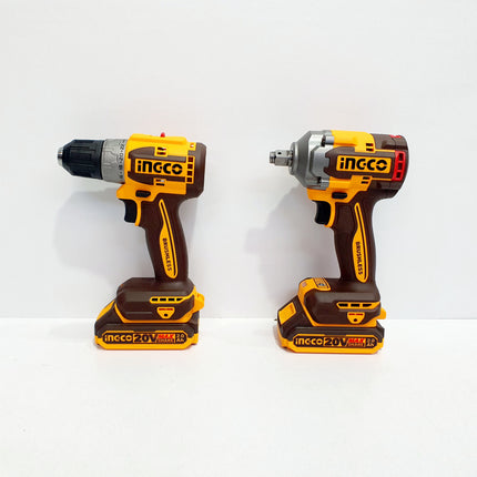 INGCO COMBO 1 TALADRO 20V 52NM  (CLI204531) 1 LLAVE IMPACTO 20V 400NM  (UCIWLI2040) CON 2 BATERIAS Y CARGADOR  UCKLI20271