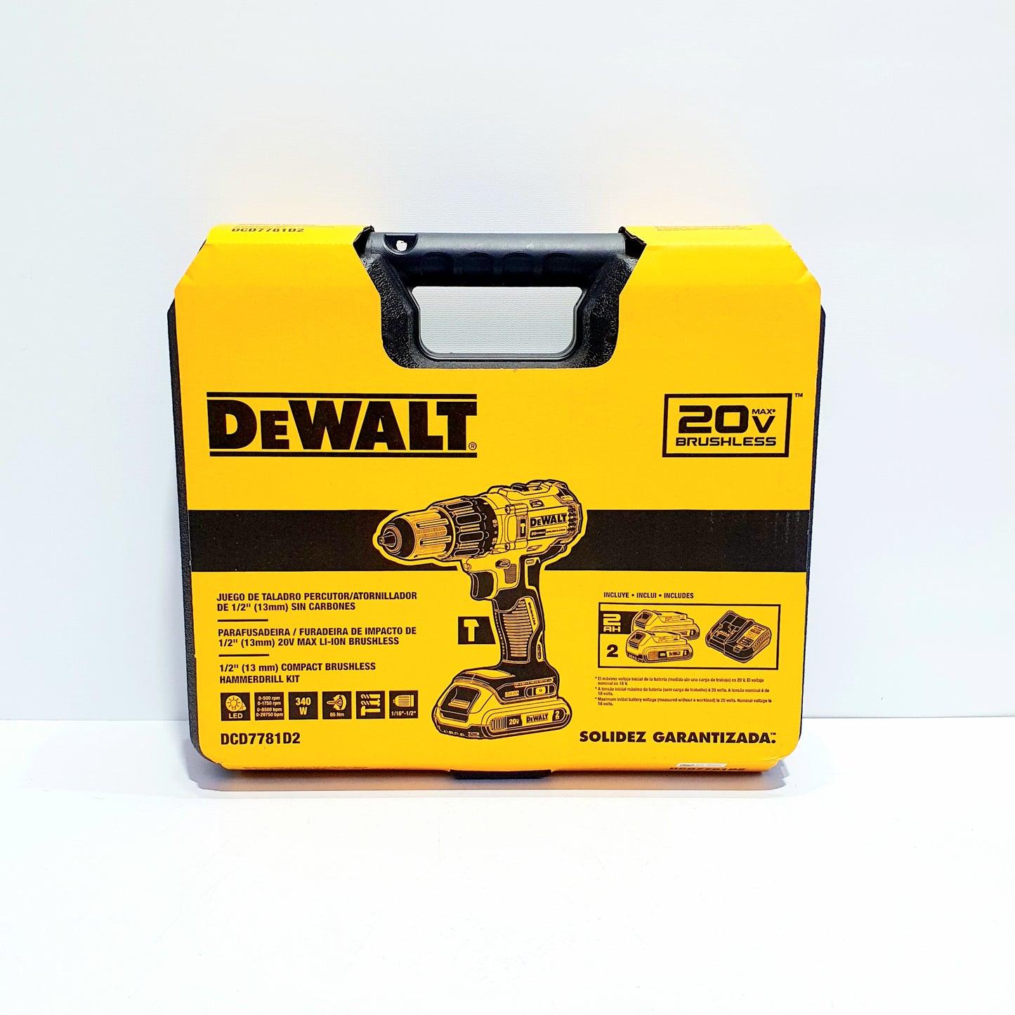 DEWALT JUEGO DE TALADRO PERCUTOR/ATORNILLADOR DE 1/2" SIN CARBONES DCD7781D2