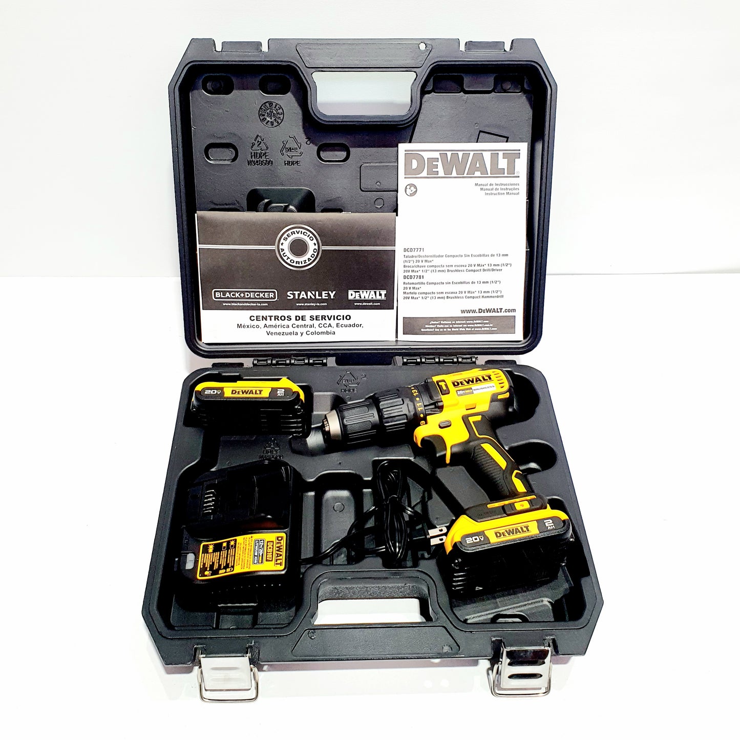 DEWALT JUEGO DE TALADRO PERCUTOR/ATORNILLADOR DE 1/2" SIN CARBONES DCD7781D2