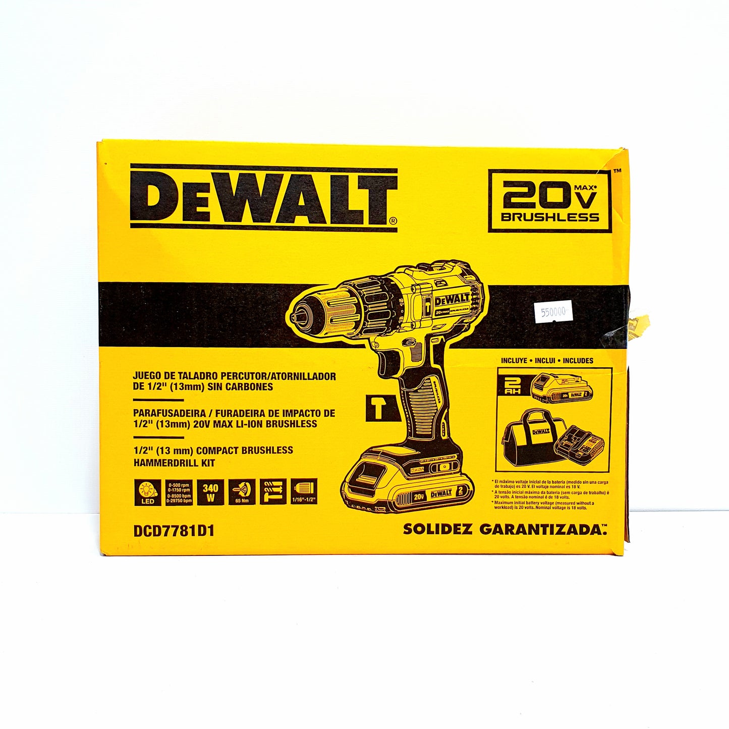 DEWALT JUEGO DE TALADRO PERCUTOR/ATORNILLADOR DE 1/2" SIN CARBONES DCD7781D1