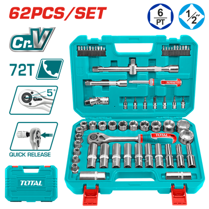 TOTAL JUEGO DE DADOS DE 62 PIEZAS DE 1/2'' THT121602