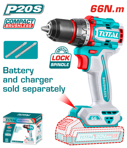 TOTAL TALADRO INALAMBRICO COMPACTO SIN ESCOBILLAS 20V TDLI206681